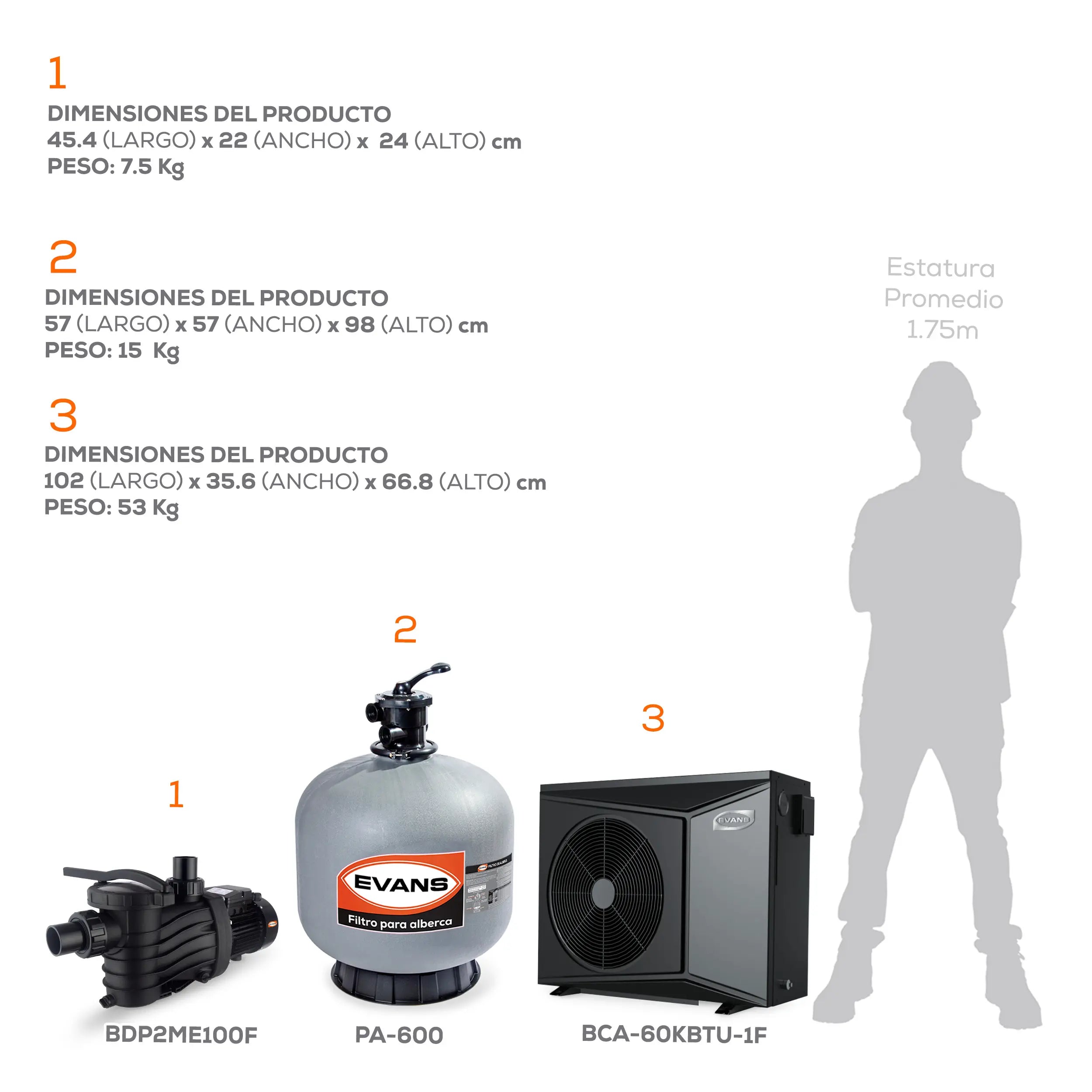 Kit para alberca 84 m3 Marca EVANS. Modelo: KIT-BDP-BDC-1