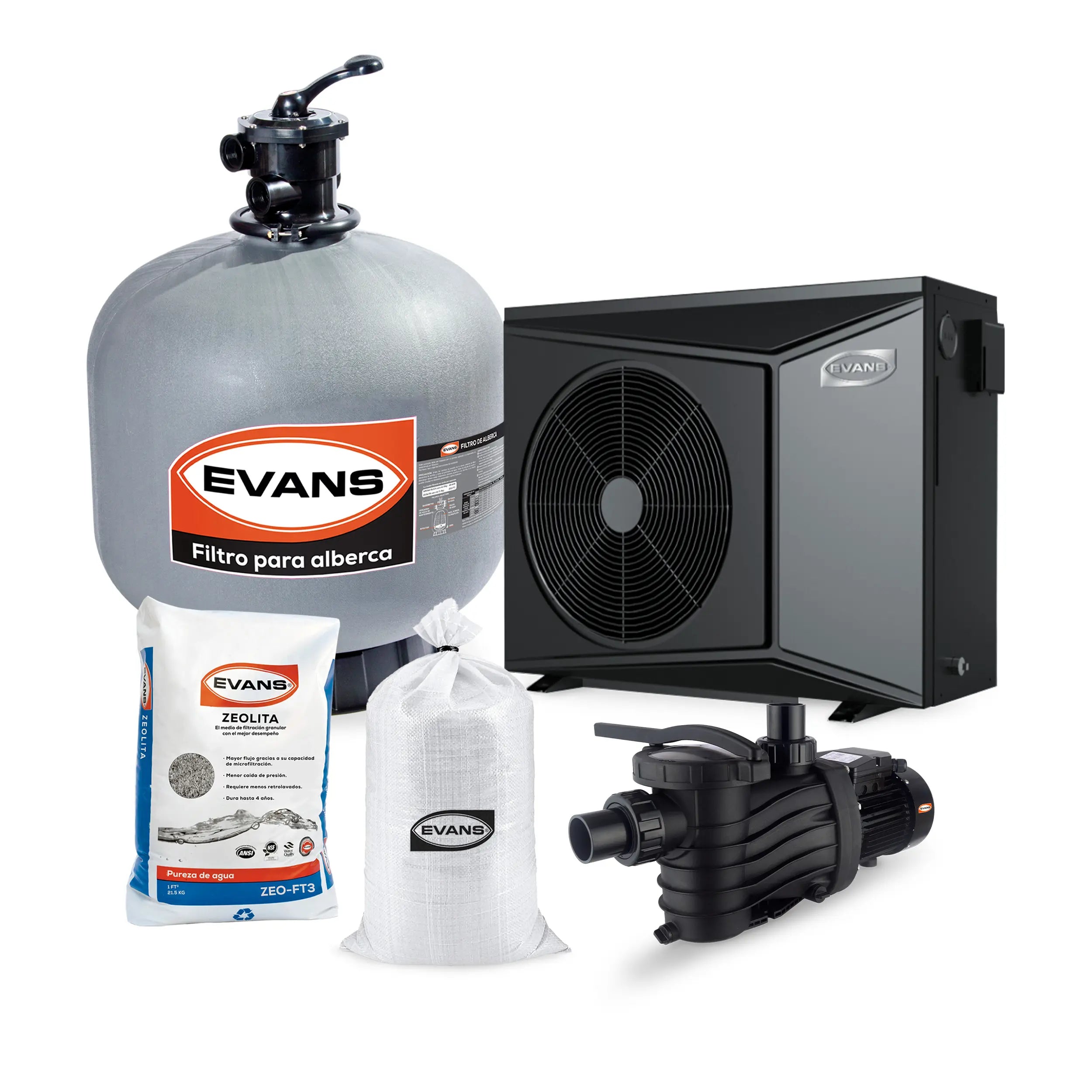 Kit para alberca 142 m3 Marca EVANS. Modelo: KIT-BDP-BDC-2