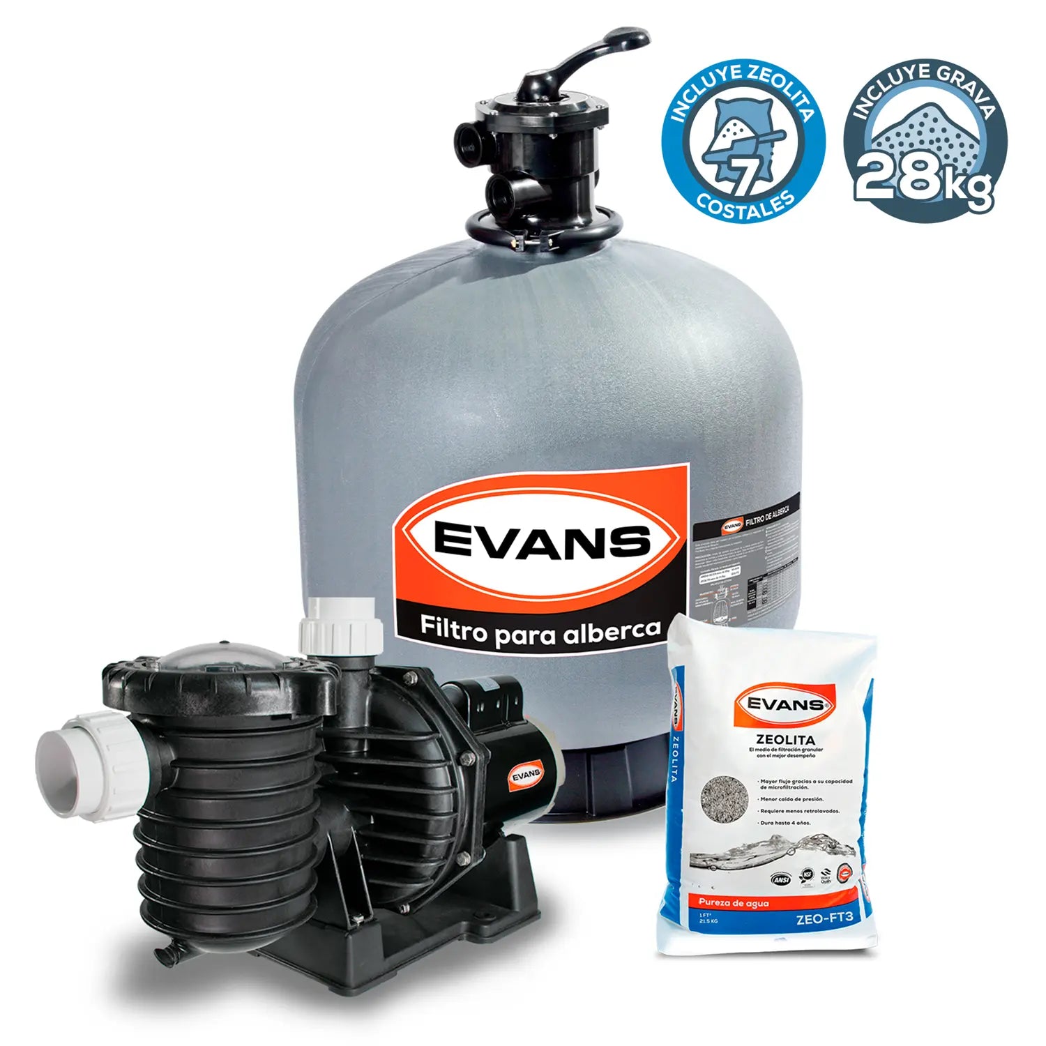 Kit para alberca 220 m3 Marca EVANS. Modelo: KIT-SWIM-2