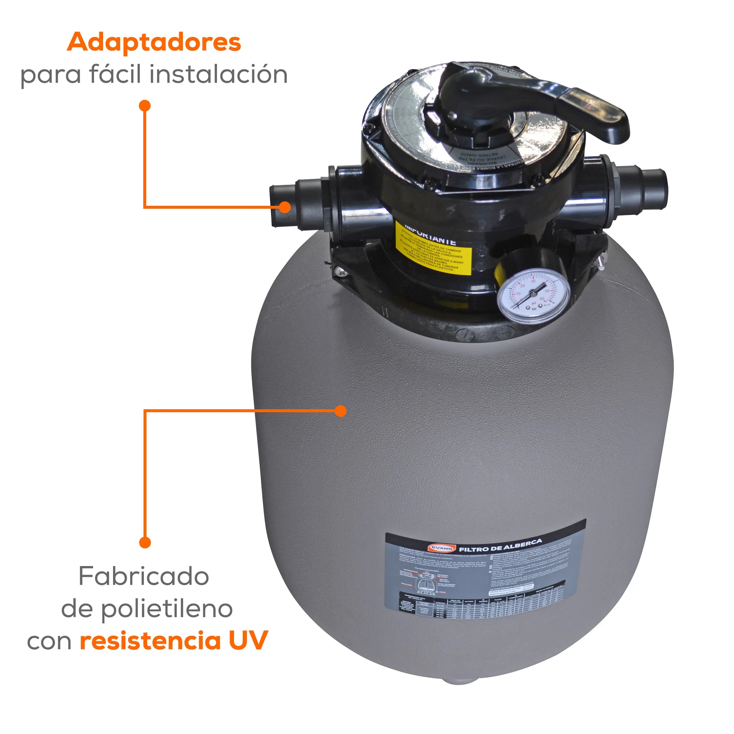 Filtro de alberca 14" plástico Marca EVANS. Modelo: PA-350