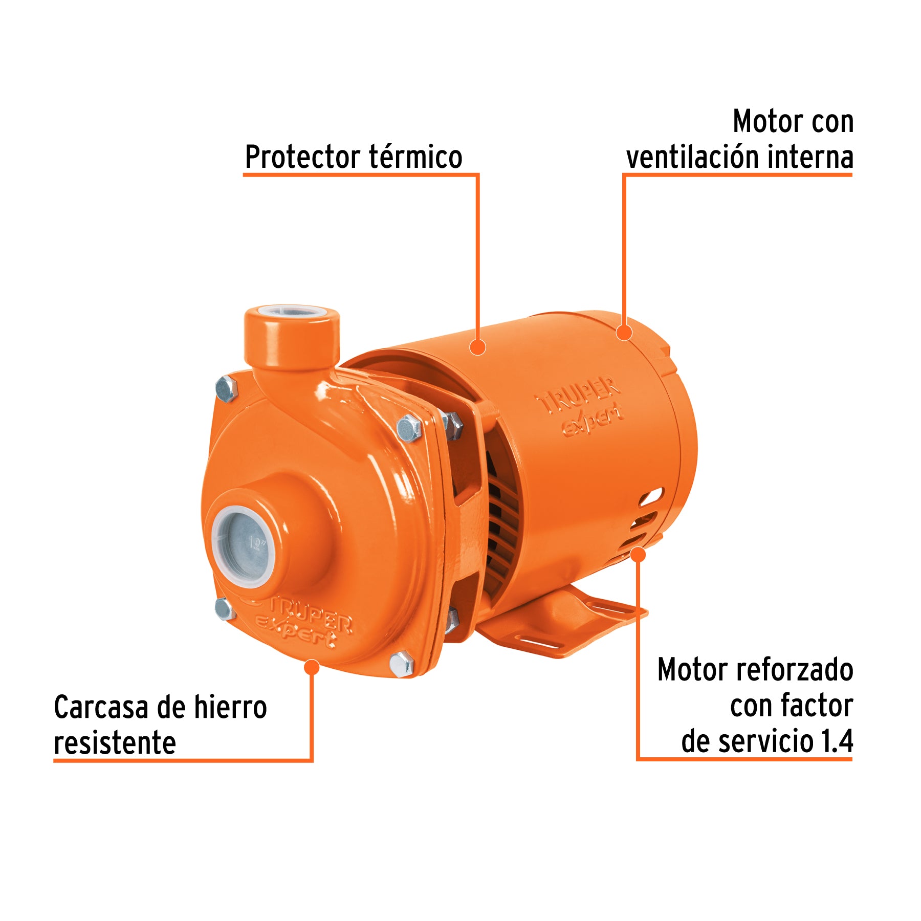 Bomba centrífuga para agua, 1/2 HP, TRUPER EXPERT. Modelo: BOAC-1/2AX