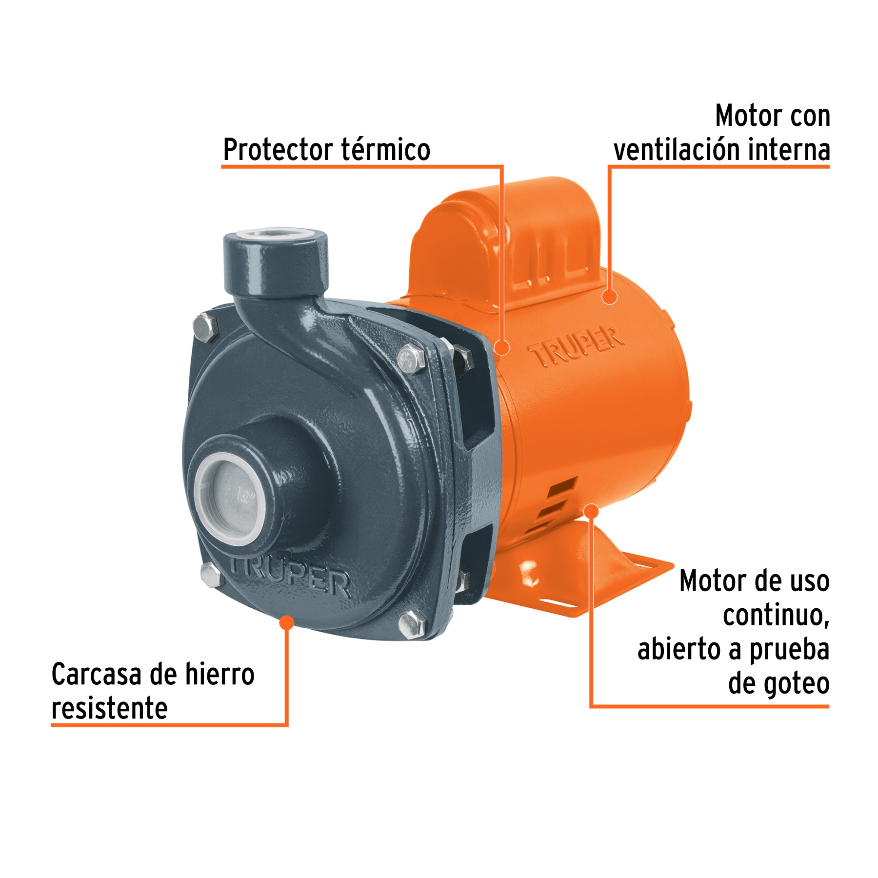Bomba centrífuga para agua, 1/2 HP, TRUPER. Modelo: BOAC-1/2A