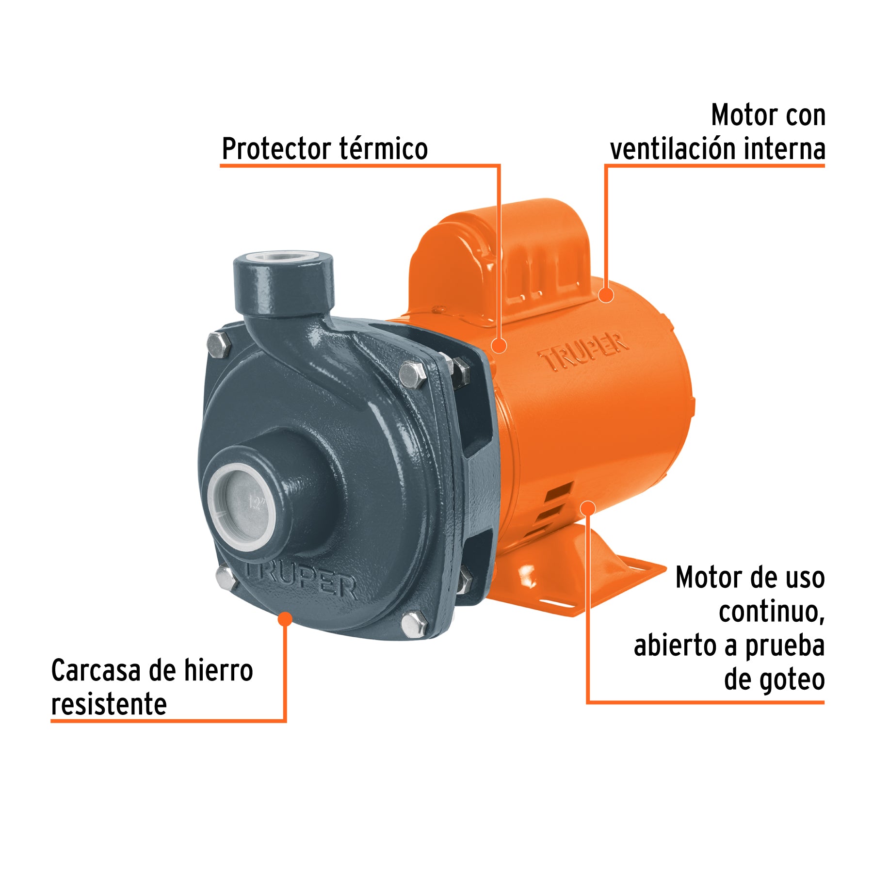 Bomba centrífuga para agua, 3/4 HP, TRUPER. Modelo: BOAC-3/4A