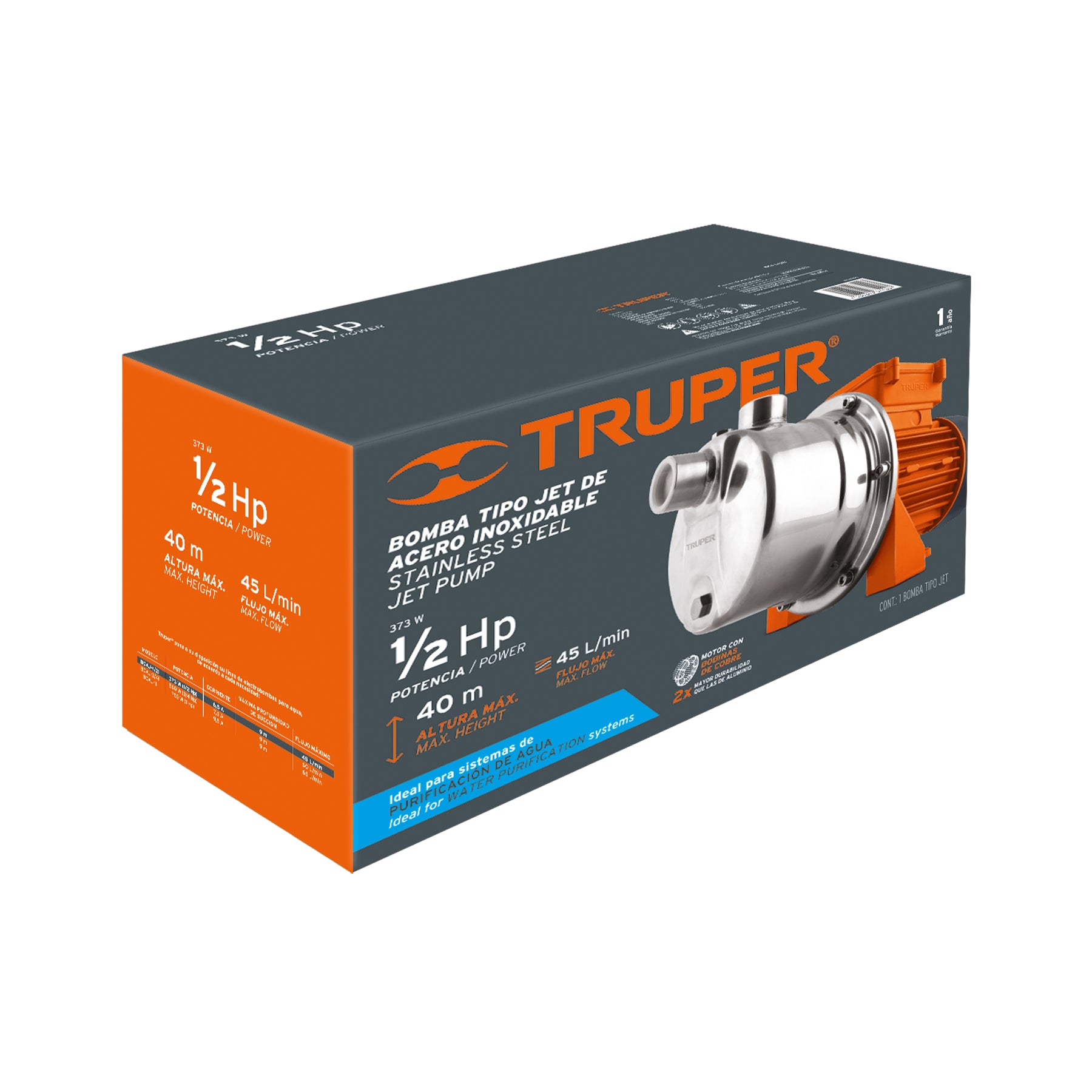 Bomba tipo jet, cabezal de acero inoxidable, 1/2 HP, TRUPER. Modelo: BOAJ-1/2I