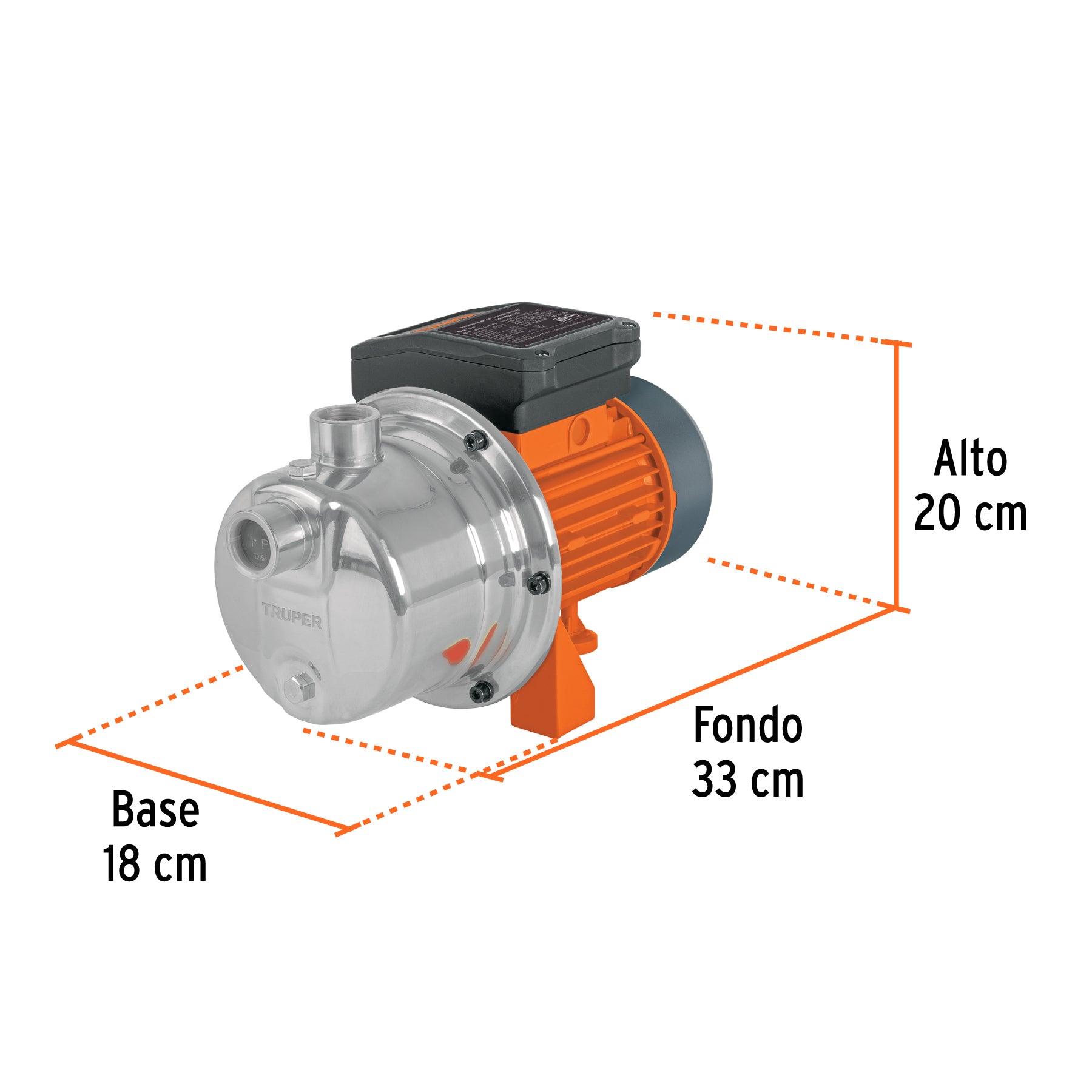 Bomba tipo jet, cabezal de acero inoxidable, 1/2 HP, TRUPER. Modelo: BOAJ-1/2I