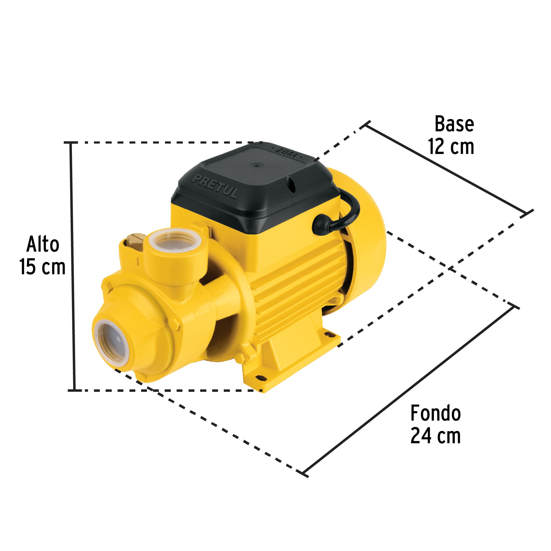 Bomba periférica 1/2HP, altura máx 20m, uso agrícola, PRETUL. Modelo: BOAP-1/2P3