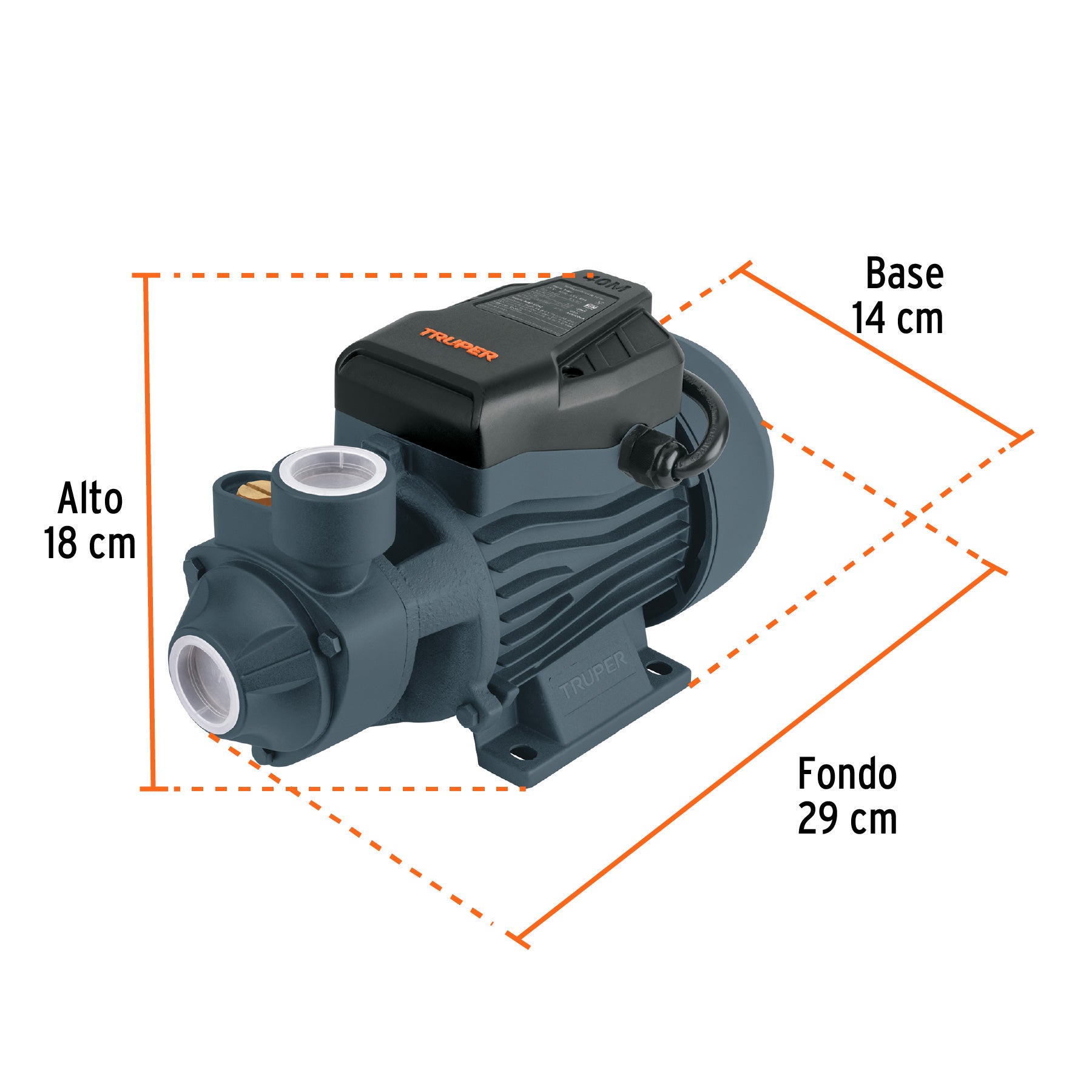 Bomba periférica 1HP, altura máx 60m, uso agrícola, TRUPER. Modelo: BOAP-1A2