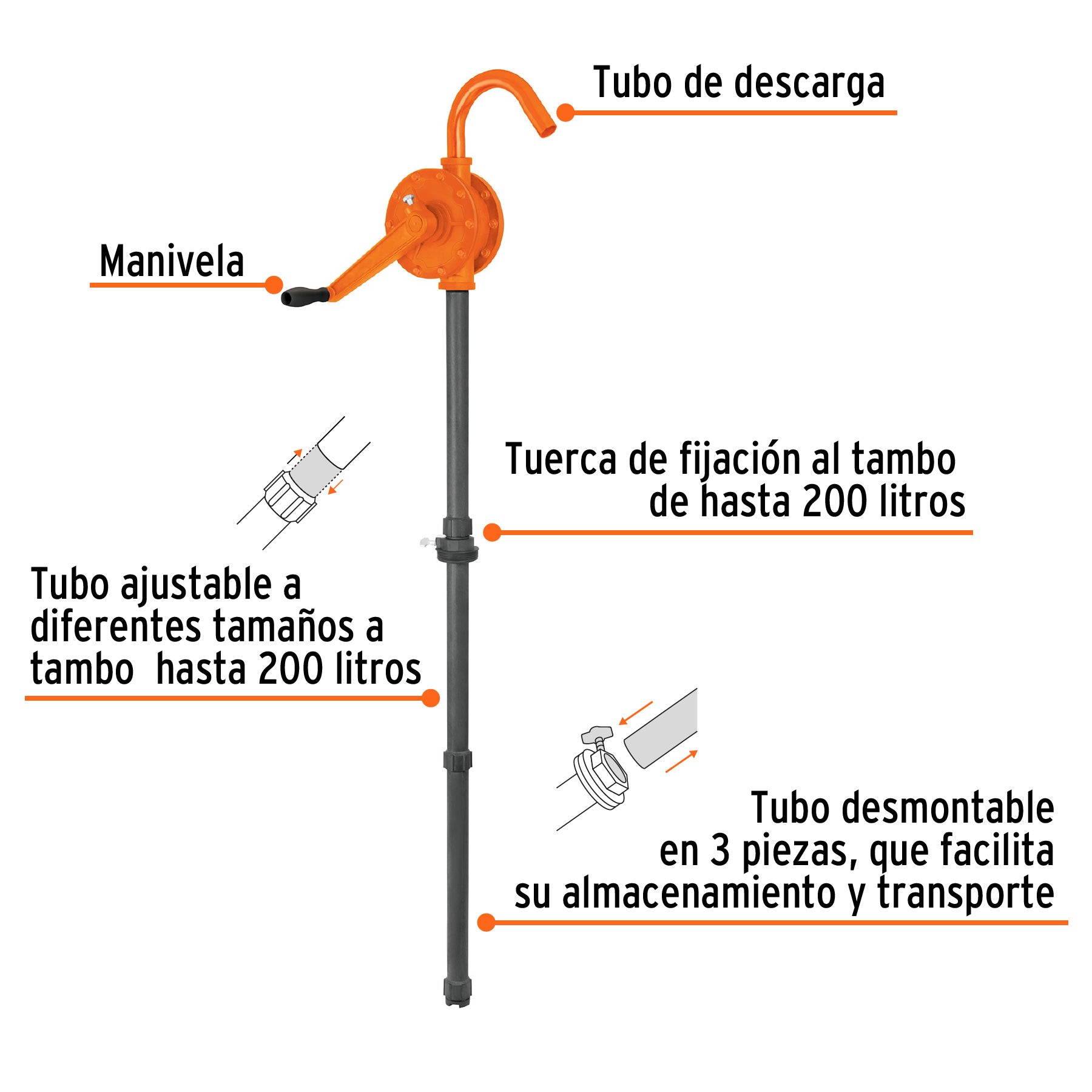 Bomba extractora de ácidos con manivela, TRUPER. Modelo: BOMEX-28