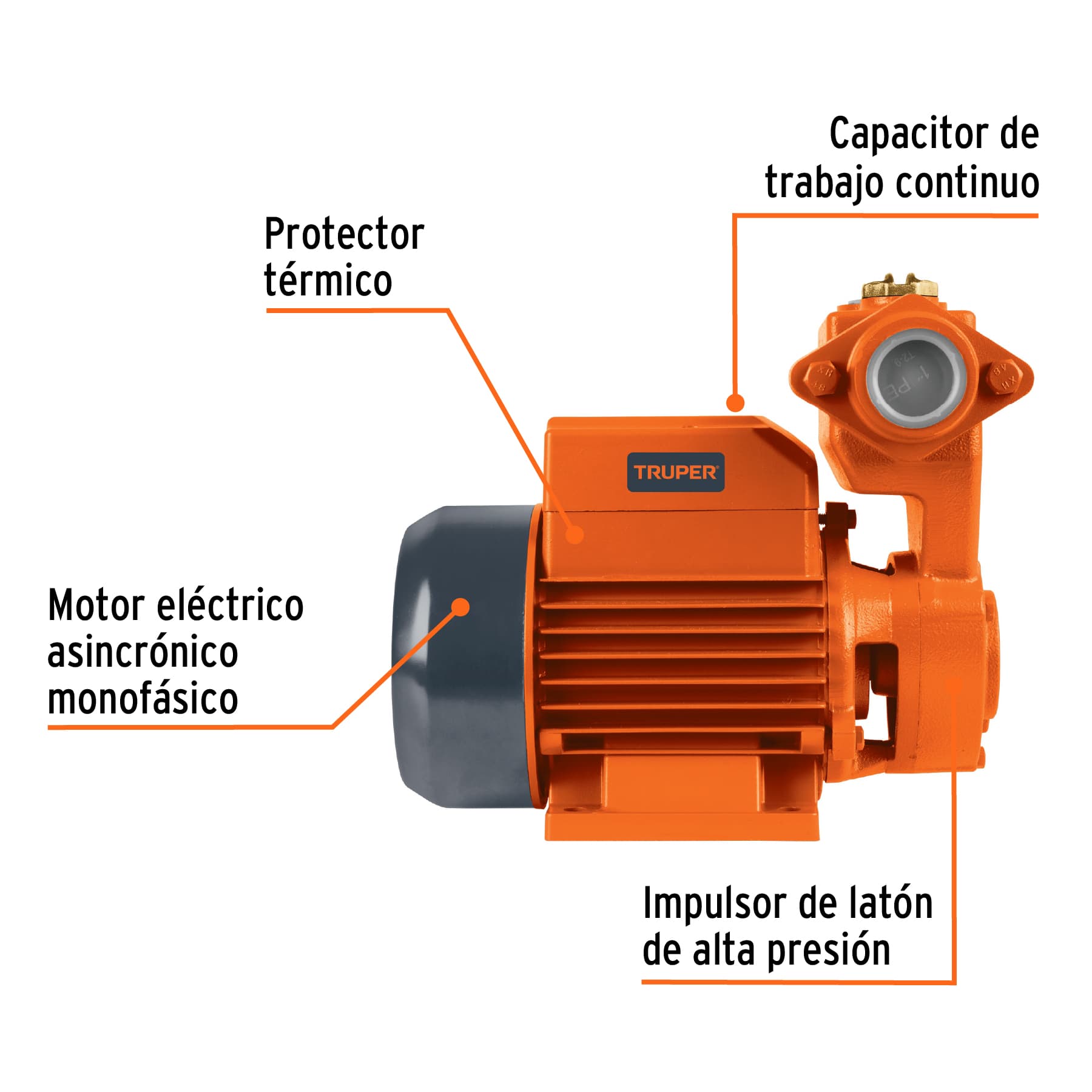 Bomba periférica autocebante 1/2HP, uso agrícola, TRUPER. Modelo: BOPA-1/2
