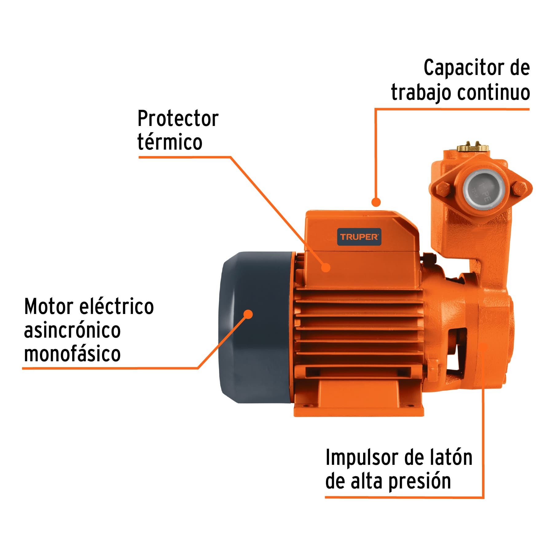 Bomba periférica autocebante 1HP, uso agrícola, TRUPER. Modelo: BOPA-1