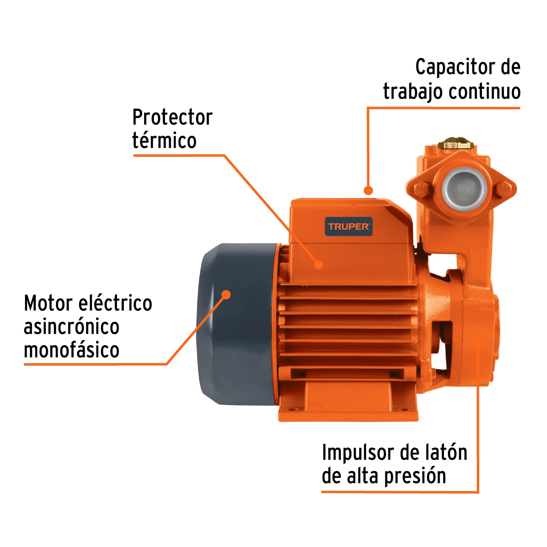 Bomba periférica autocebante 3/4HP, uso agrícola, TRUPER. Modelo: BOPA-3/4