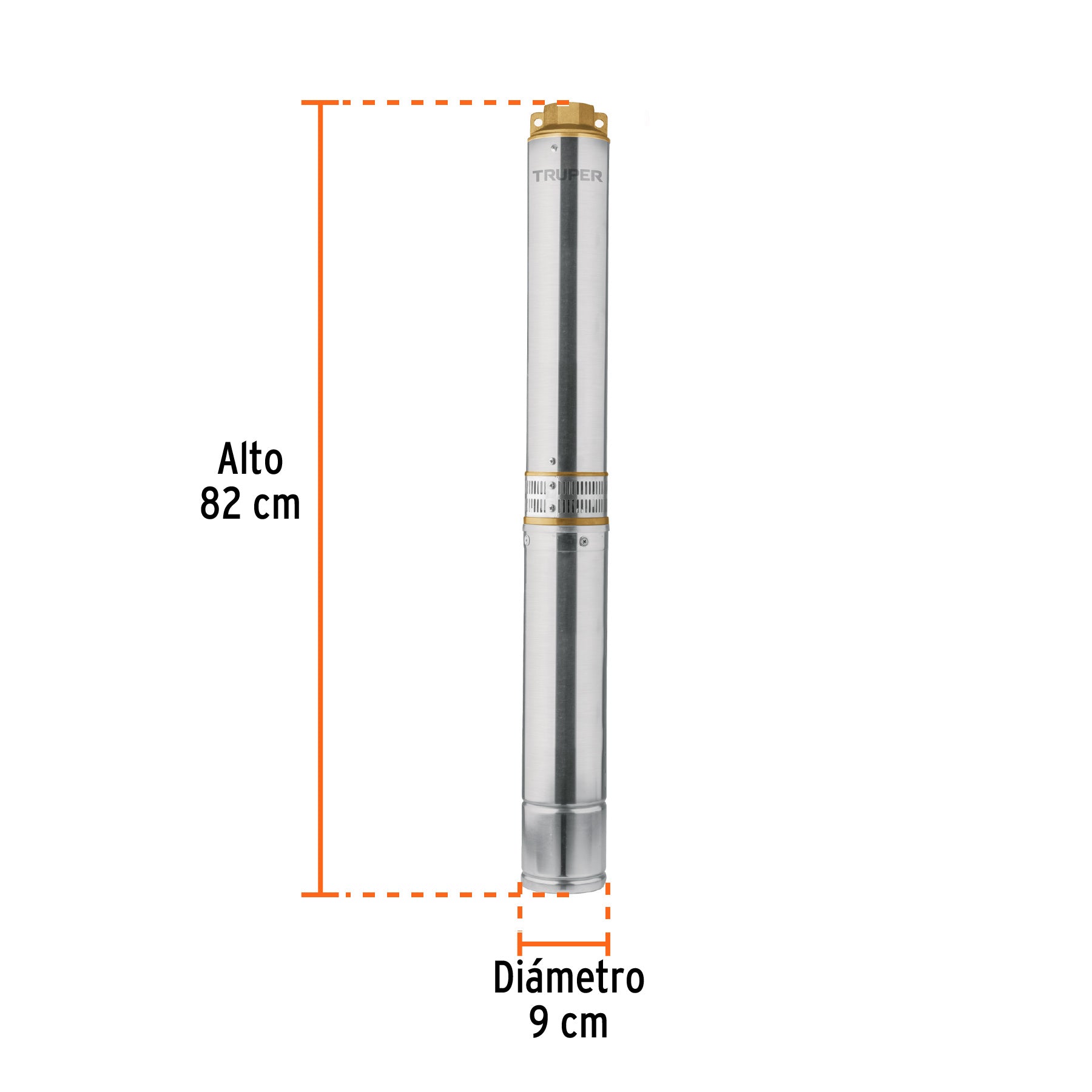 Bomba sumergible tipo bala 4', 1-1/2HP, uso agrícola, TRUPER. Modelo: BOS-1-1/2LM