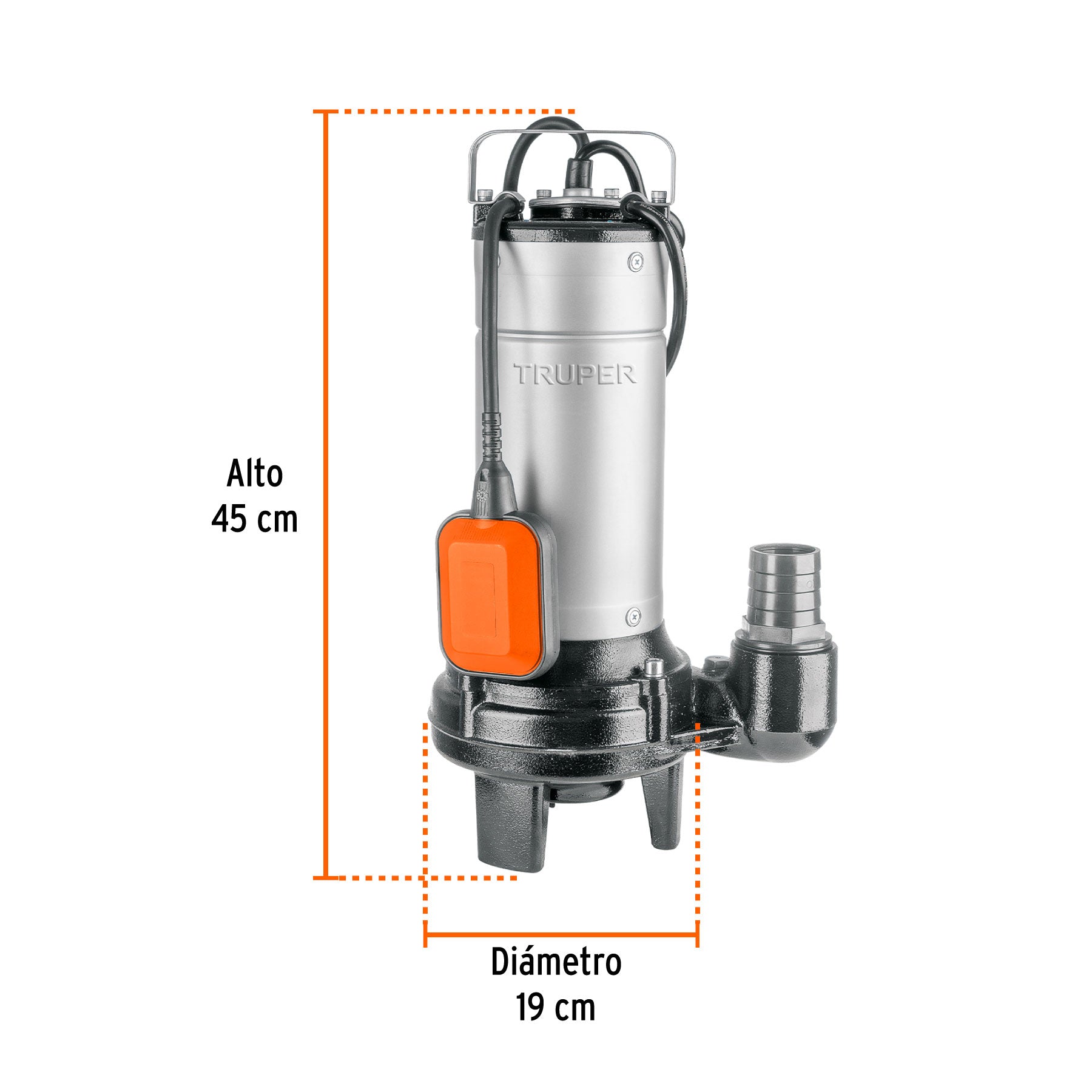 Bomba sumergible acero inox./hierro, a.sucia,1-1/2HP, TRUPER. Modelo: BOS-1-1/2SI