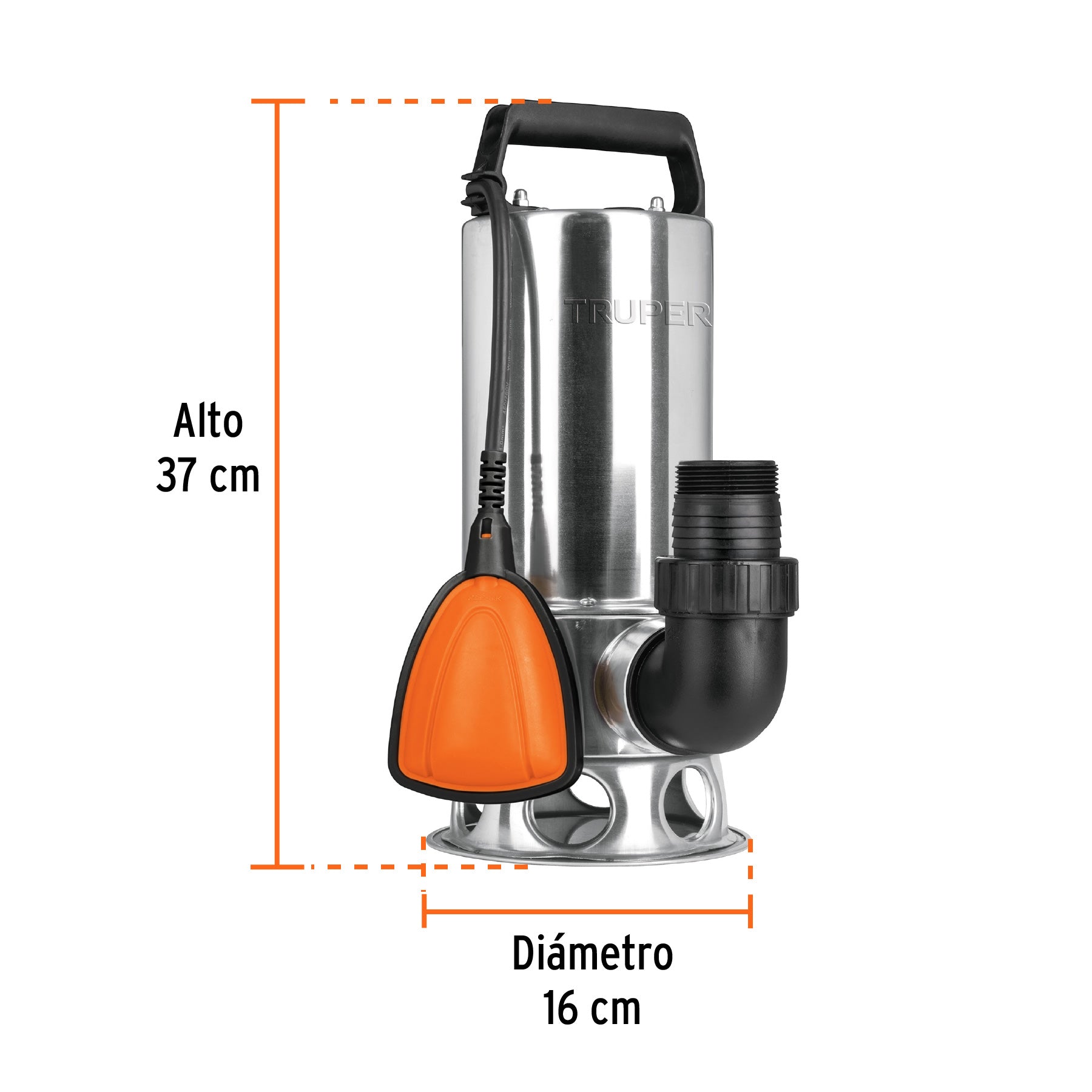 Bomba sumergible acero inoxidable,agua sucia,1-1/2HP, TRUPER. Modelo: BOS-1-1/2SM