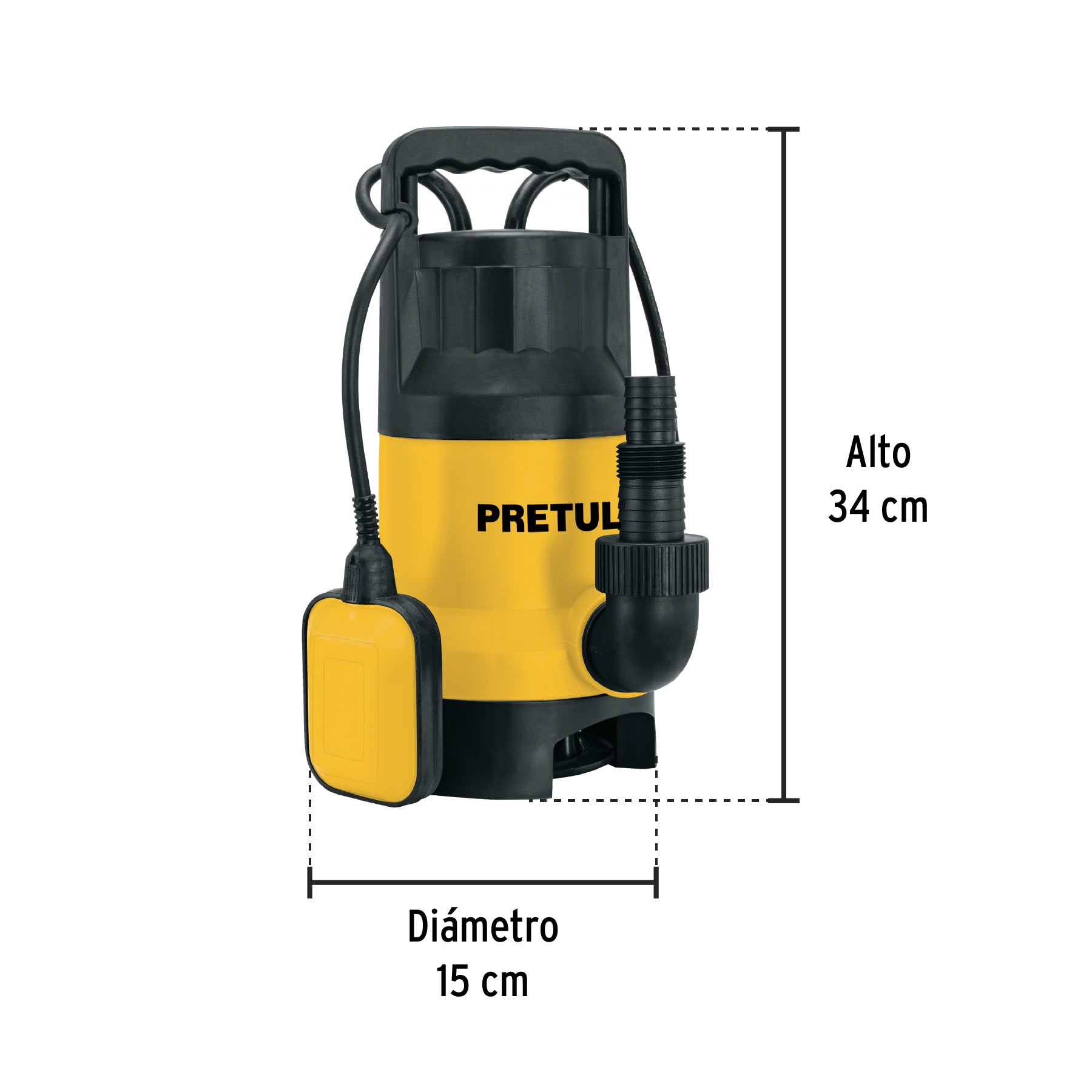 Bomba sumergible plástica, 1-1/2 HP para agua sucia, PRETUL. Modelo: BOS-1-1/2SPP