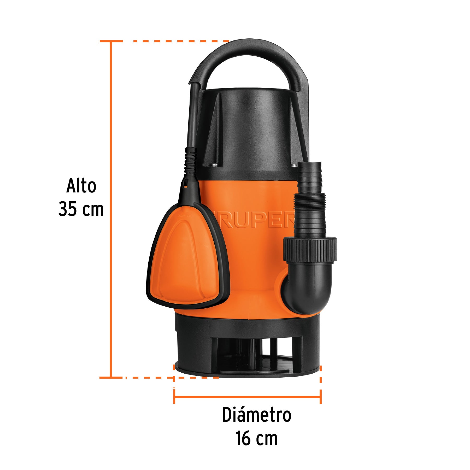 Bomba sumergible plástica, 1-1/2 HP para agua sucia, TRUPER. Modelo: BOS-1-1/2SP