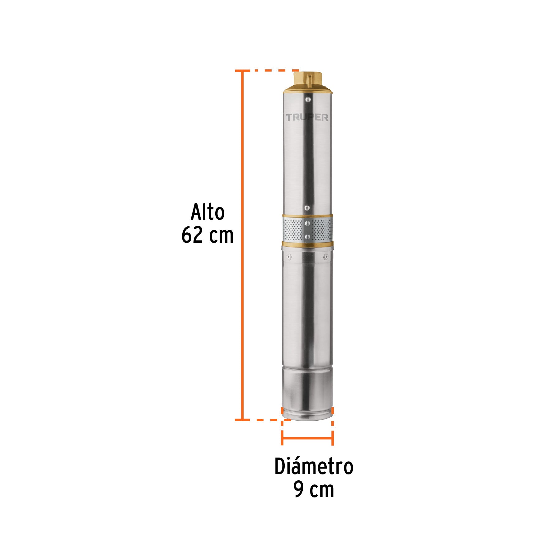 Bomba sumergible tipo bala 4', 1/2HP, agrícola, 220V,TRUPER. Modelo: BOS-1/2LM-2