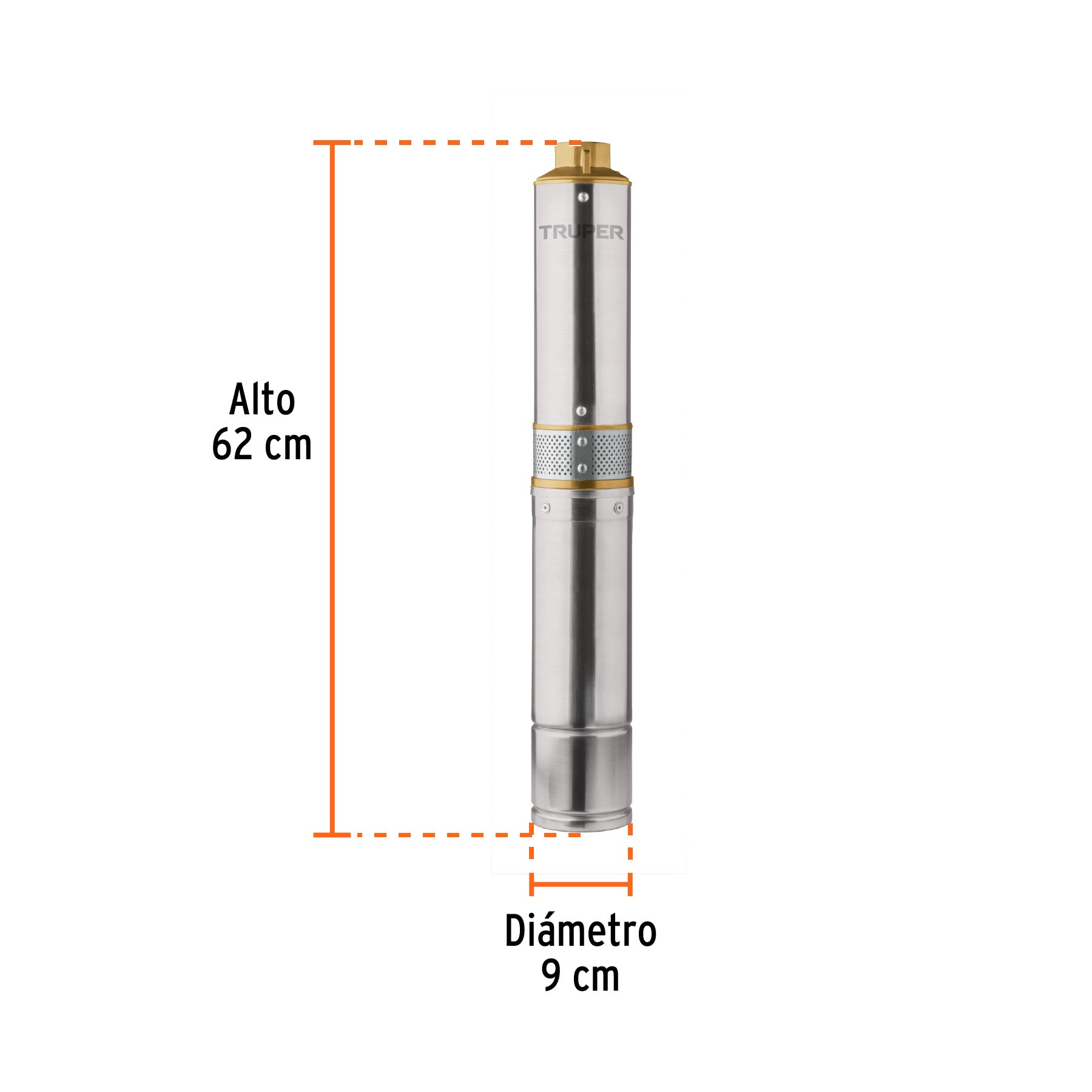 Bomba sumergible tipo bala 4', 1/2HP, uso agrícola, TRUPER. Modelo: BOS-1/2LM2