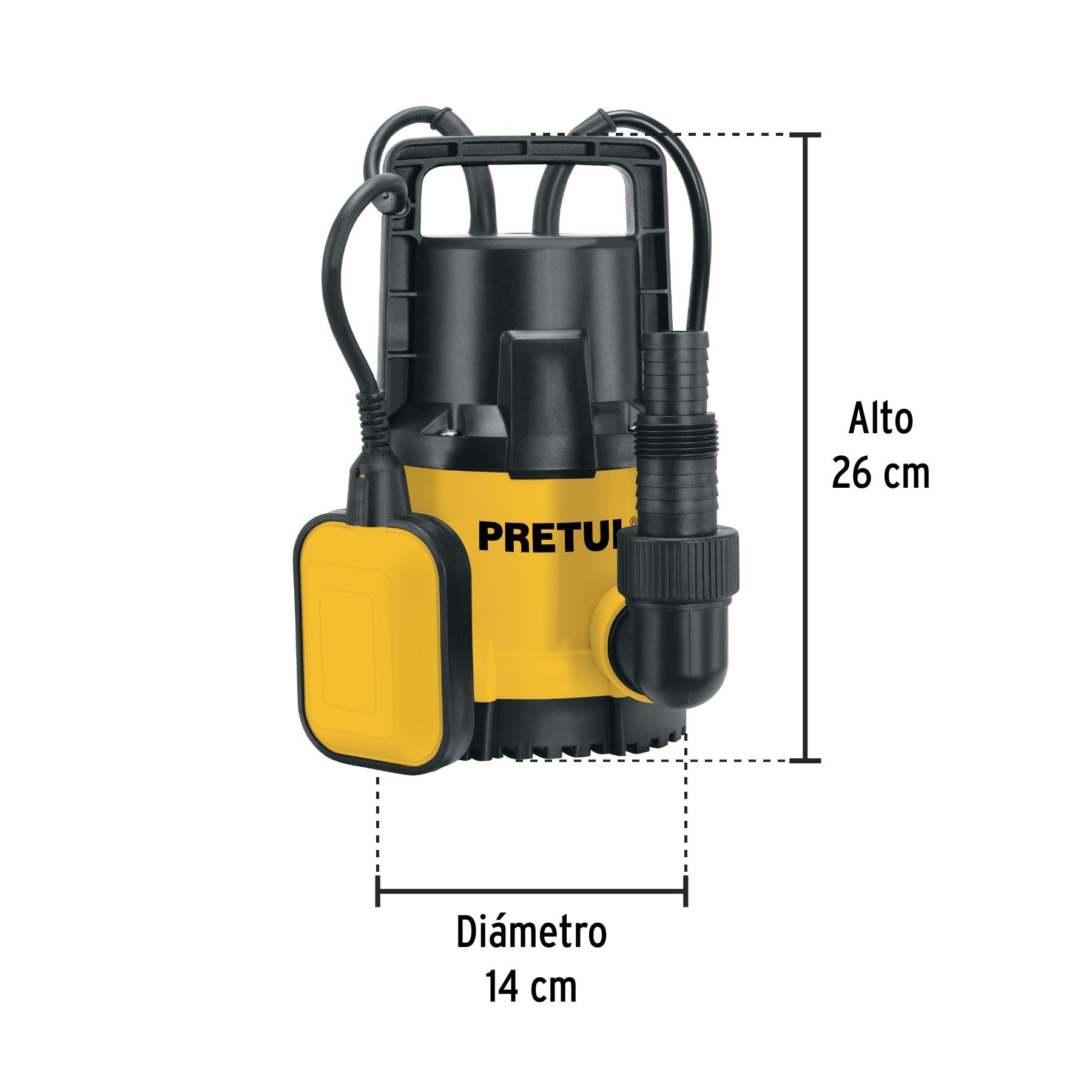 Bomba sumergible plástica, 1/2 HP para agua limpia, PRETUL. Modelo: BOS-1/2LPP