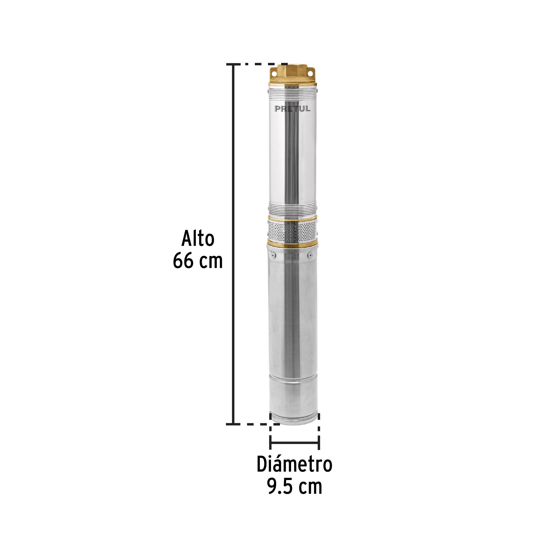 Bomba sumergible tipo bala 4', 1HP, uso agrícola, PRETUL. Modelo: BOS-1LMP