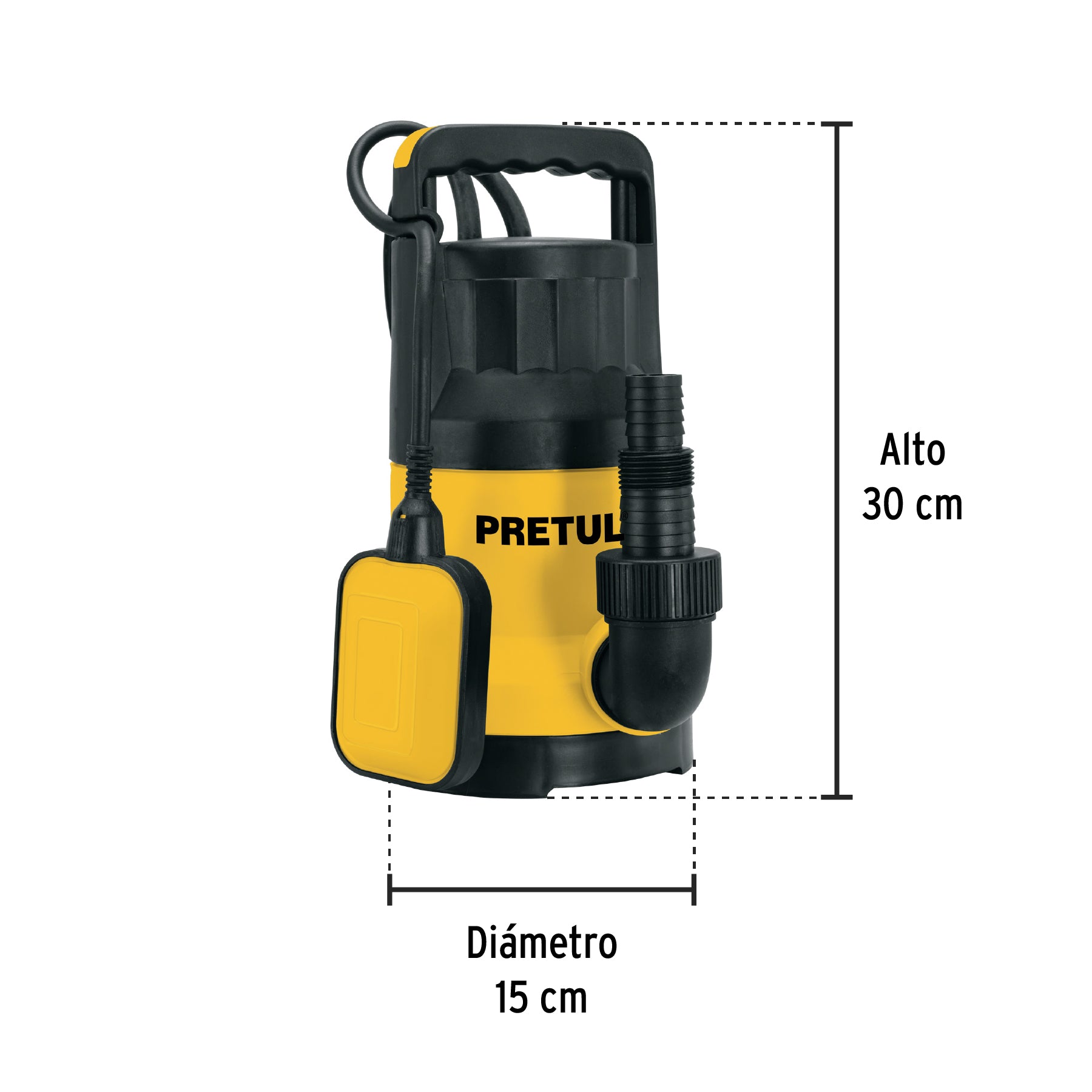 Bomba sumergible plástica, 1 HP para agua limpia, PRETUL. Modelo: BOS-1LPP