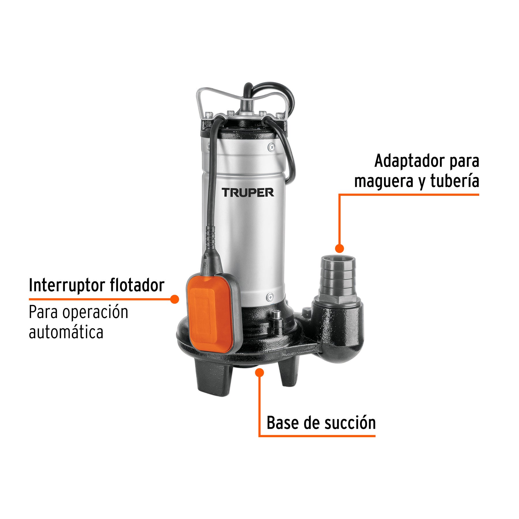 Bomba sumergible, 1 HP acero inox/hierro, para agua sucia. Modelo: BOS-1SI