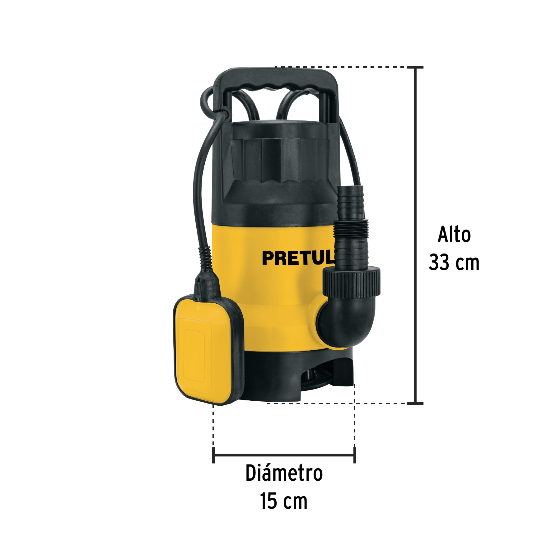 Bomba sumergible plástica, 1 HP para agua sucia, PRETUL. Modelo: BOS-1SPP