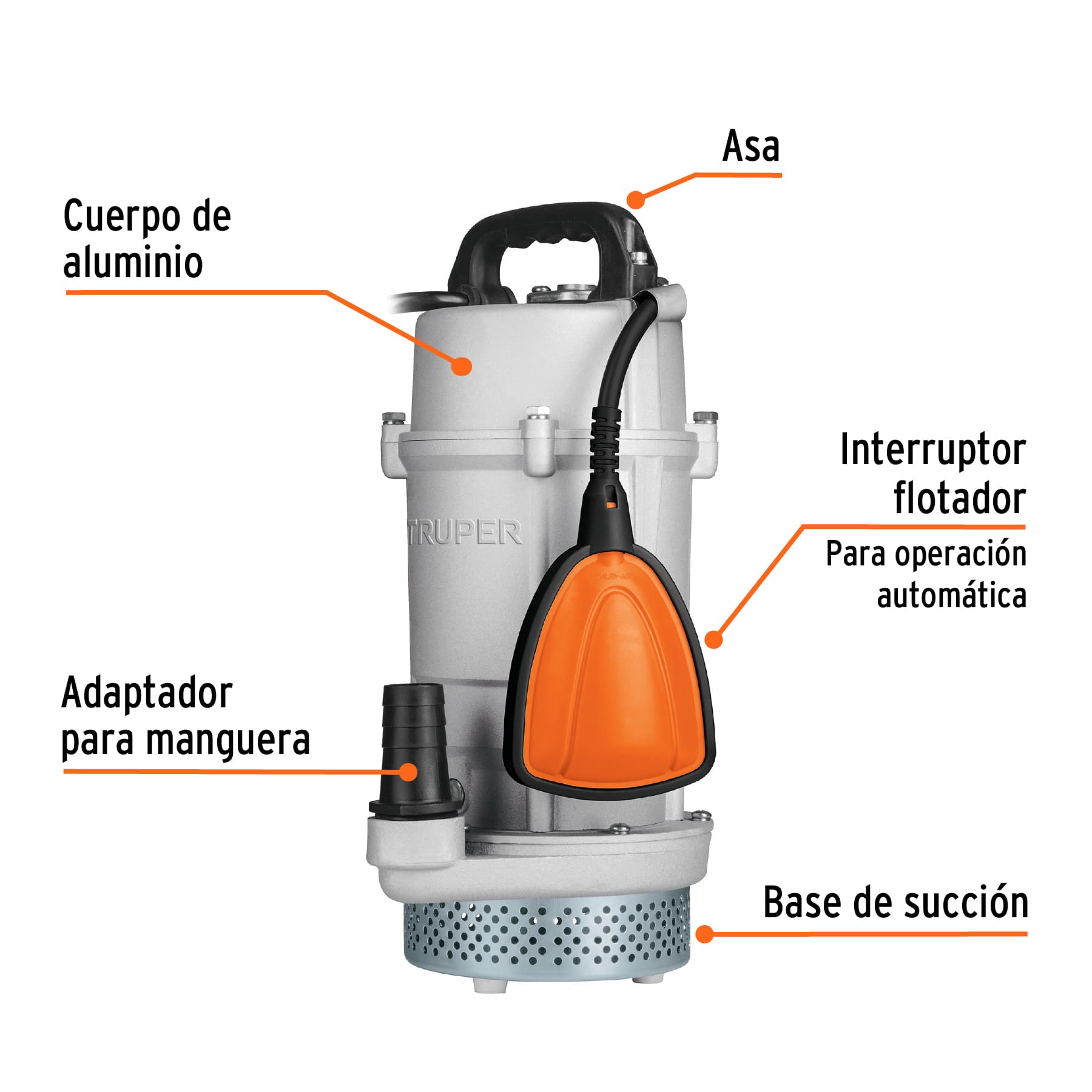 Bomba sumergible cubierta aluminio,agua limpia,3/4HP, TRUPER. Modelo: BOS-3/4LPX