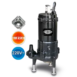 Bomba sumergible para aguas residuales 1.5 HP 220 V trifásico Marca EVANS. Modelo: GD1ME0150G