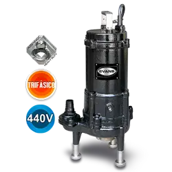 Bomba sumergible para aguas residuales 1.5 HP 440 V trifásico Marca EVANS. Modelo: GD1ME0150H