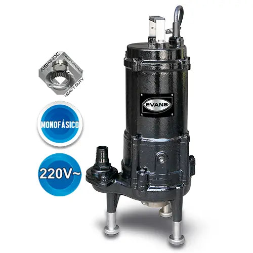 Bomba sumergible para aguas residuales 1.5 HP 220 V monofásico Marca EVANS. Modelo: GD1ME150G