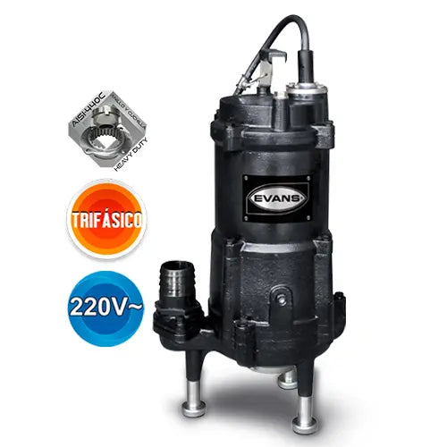 Bomba sumergible para aguas residuales 3 HP 220 V trifásico 240 LPM Marca EVANS. Modelo: GD2ME0300G