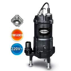Bomba sumergible para aguas residuales 3 HP 220 V trifásico 240 LPM Marca EVANS. Modelo: GD2ME0300G
