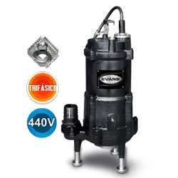 Bomba sumergible para aguas residuales 3 HP 440 V trifásico 240 LPM Marca EVANS. Modelo: GD2ME0300H