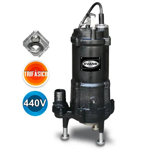 Bomba sumergible para aguas residuales 5 HP 440 V trifásico 240 LPM Marca EVANS. Modelo: GD2ME0500H
