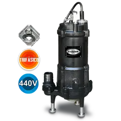 Bomba sumergible para aguas residuales 5 HP 440 V trifásico 240 LPM Marca EVANS. Modelo: GD2ME0500H