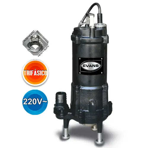 Bomba sumergible para aguas residuales 7.5 HP 220 V trifásico 240 LPM Marca EVANS. Modelo: GD2ME0750G