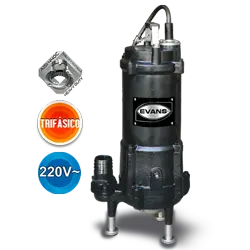 Bomba sumergible para aguas residuales 7.5 HP 220 V trifásico 240 LPM Marca EVANS. Modelo: GD2ME0750G