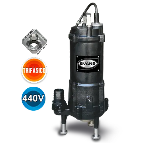 Bomba sumergible para aguas residuales 7.5 HP 440 V trifásico 240 LPM Marca EVANS. Modelo: GD2ME0750H