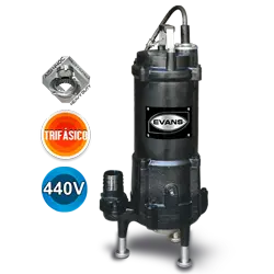 Bomba sumergible para aguas residuales 7.5 HP 440 V trifásico 240 LPM Marca EVANS. Modelo: GD2ME0750H