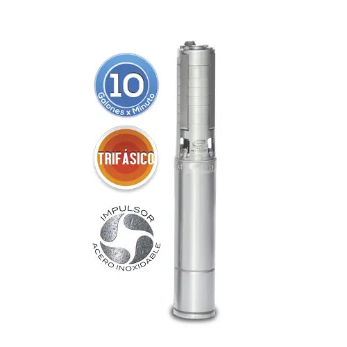 Equipo de Riego 10GPM Inox 0.5HP 1/2 HP 85 LPM 220 V trifásico Marca EVANS. Modelo: SD410ME0050GI