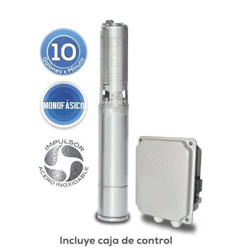 Equipo de Riego 10GPM Inox 0.5HP 1/2 HP 85 LPM 220 V monofásico Marca EVANS. Modelo: SD410ME050G3I