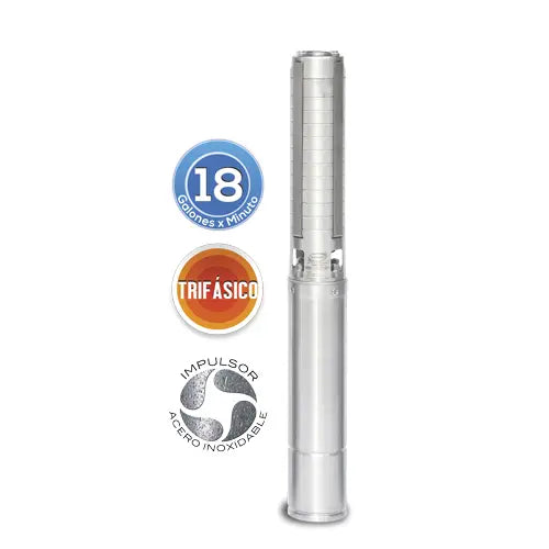 Equipo de Riego 18GPM Inox 2HP 105 LPM 220 V trifásico Marca EVANS. Modelo: SD418ME0200GI
