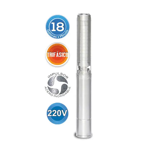 Equipo de Riego 18GPM Inox 3HP 105 LPM 220 V trifásico Marca EVANS. Modelo: SD418ME0300GI