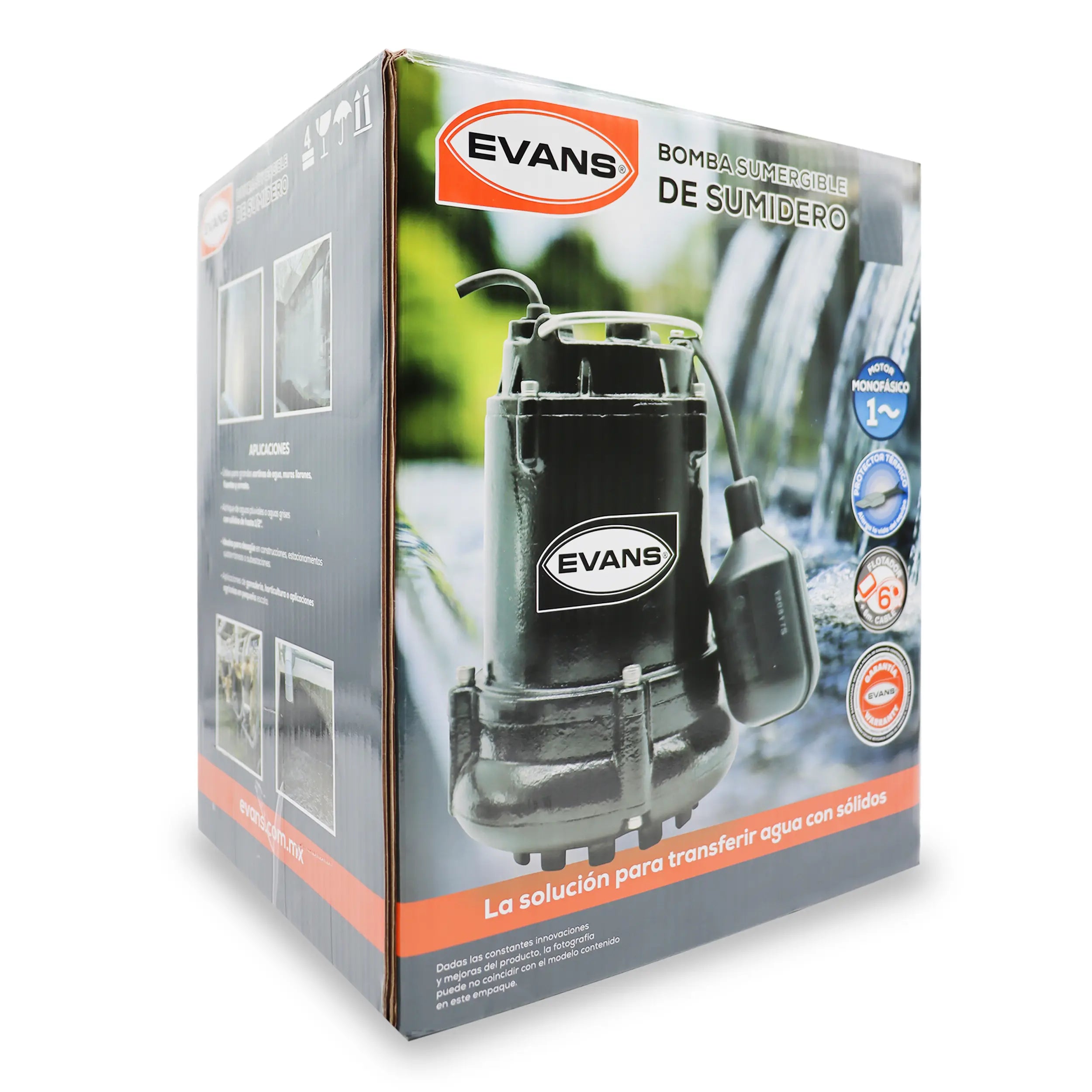 Bomba sumergible para aguas residuales 1/4 HP 115 V monofásico Marca EVANS. Modelo: SS1.5ME025F
