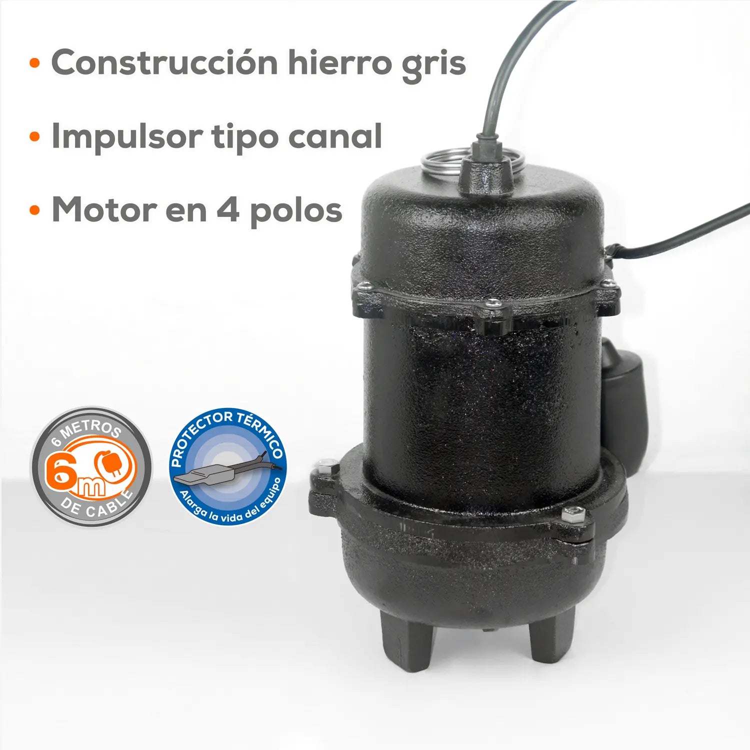 Bomba sumergible para aguas residuales 1 HP 570 LPM 115 V monofásico Marca EVANS. Modelo: SSN2ME100