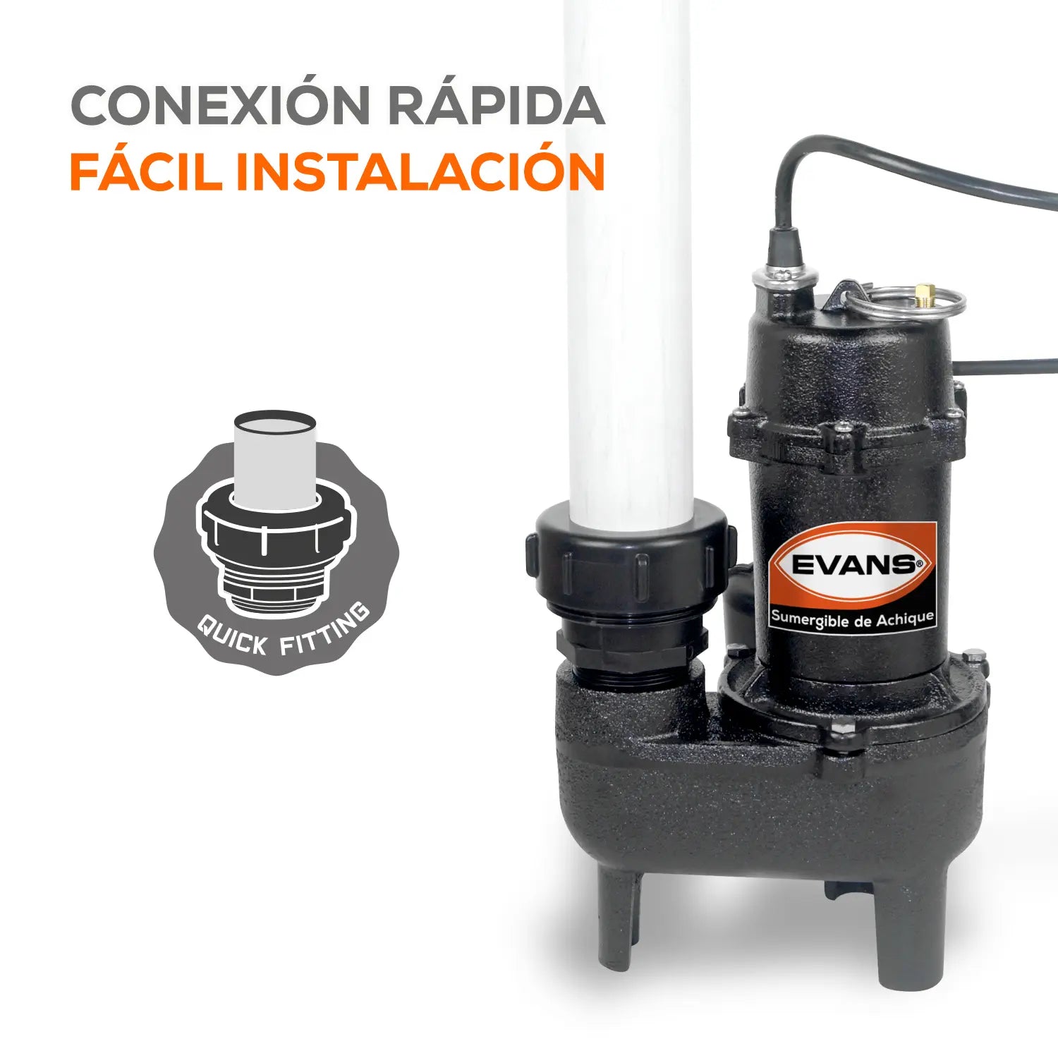 Bomba sumergible para aguas residuales 1/2 HP 235 LPM 115 V monofásico Marca EVANS. Modelo: SV1.5ME050