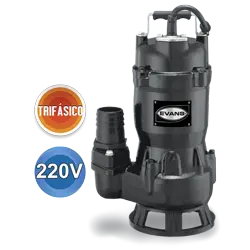 Bomba sumergible para aguas residuales 1/2 HP 220 V trifásico Marca EVANS. Modelo: SV2ME0050G