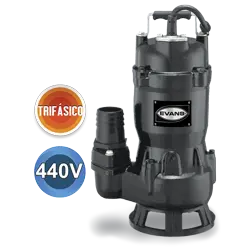 Bomba sumergible para aguas residuales 1/2 HP 440 V trifásico Marca EVANS. Modelo: SV2ME0050H