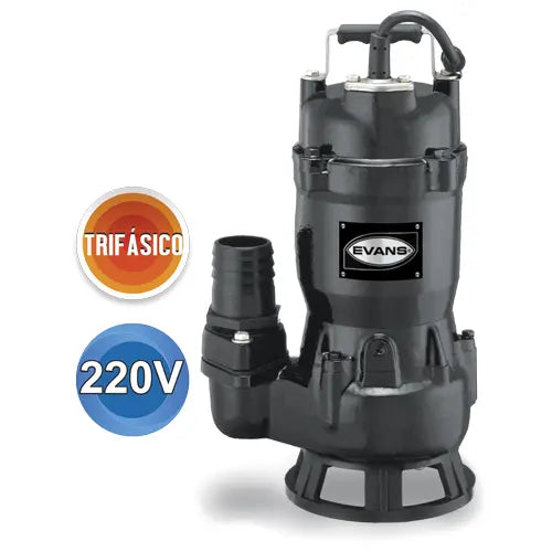 Bomba sumergible para aguas residuales 1 HP 220 V trifásico Marca EVANS. Modelo: SV2ME0100G